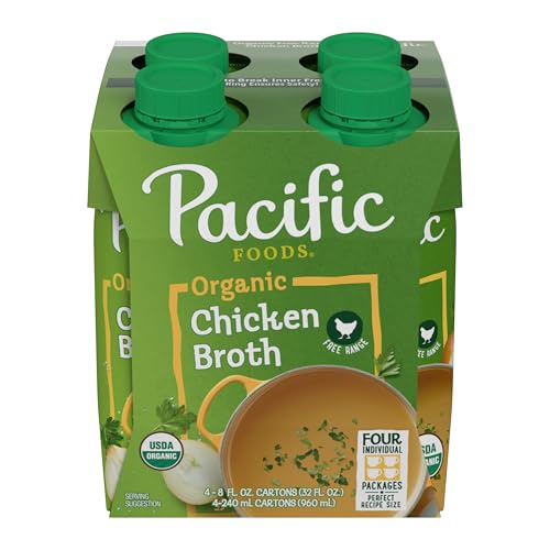 Pacific Foods Organic Chicken Broth, Case of 6, 4 Cartons, 8 fl oz Each