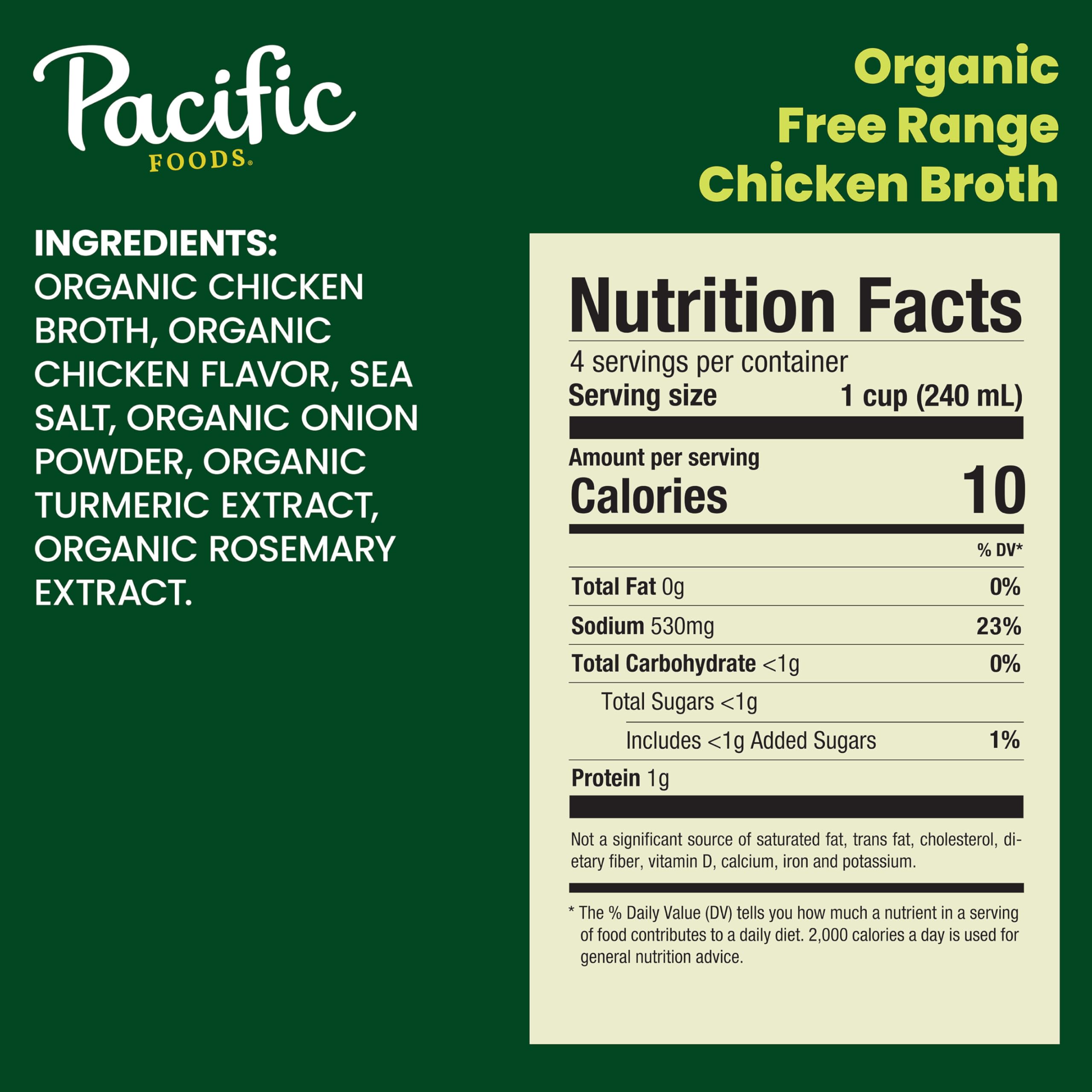Pacific Foods Organic Chicken Broth, Case of 6, 4 Cartons, 8 fl oz Each