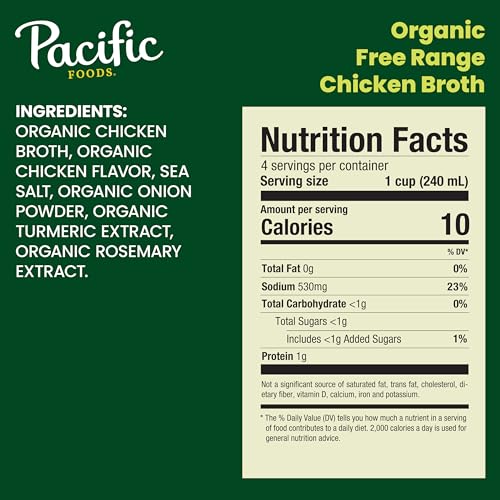 Pacific Foods Organic Chicken Broth, Case of 6, 4 Cartons, 8 fl oz Each
