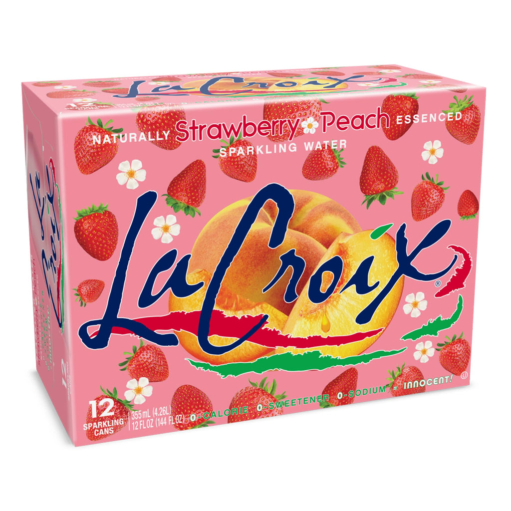LaCroix Strawberry Peach Sparkling Water, Case of 2, 12 Cans, 12 fl oz Each