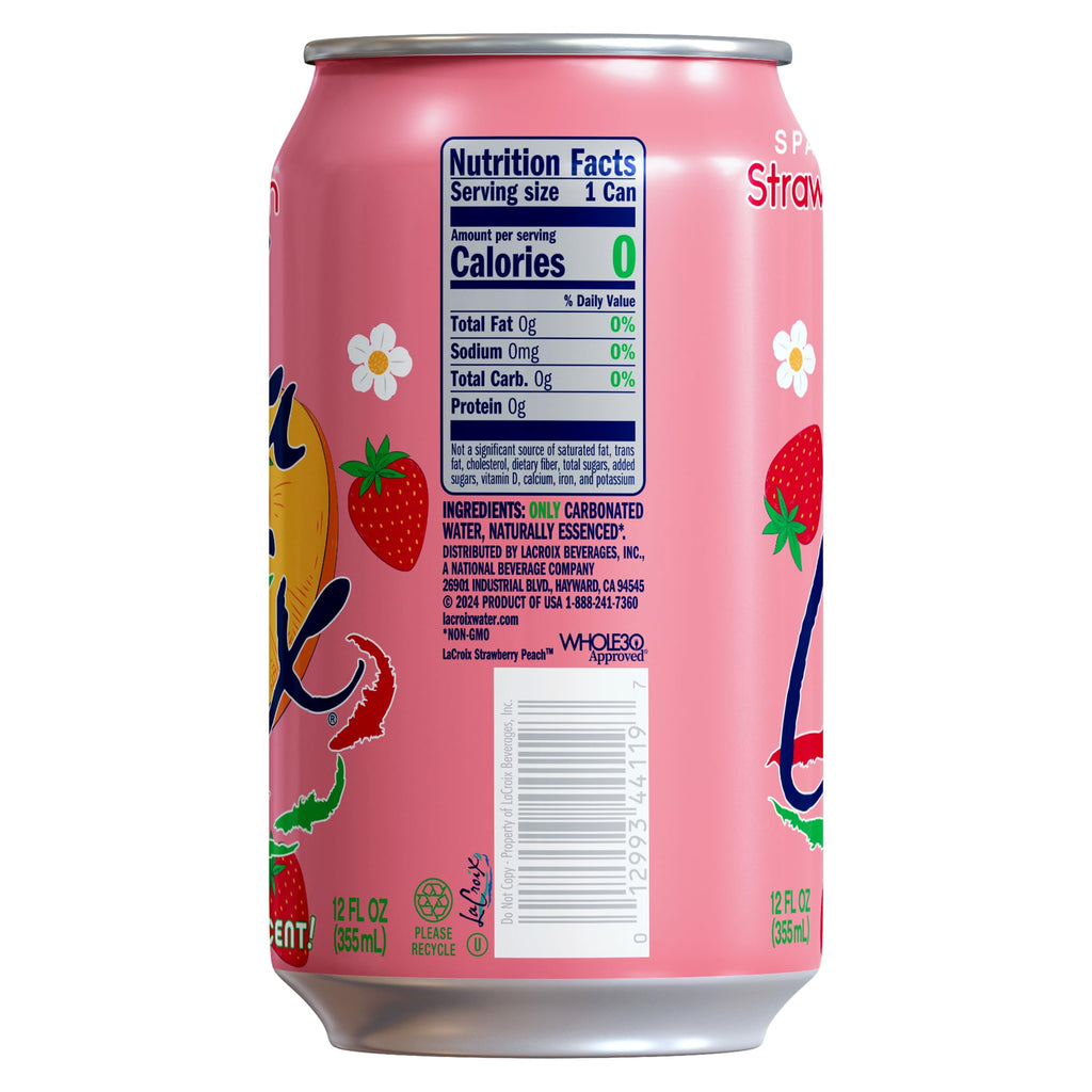LaCroix Strawberry Peach Sparkling Water, Case of 2, 12 Cans, 12 fl oz Each