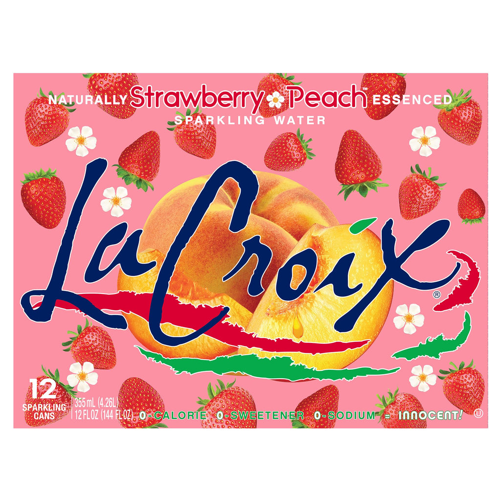 LaCroix Strawberry Peach Sparkling Water, Case of 2, 12 Cans, 12 fl oz Each