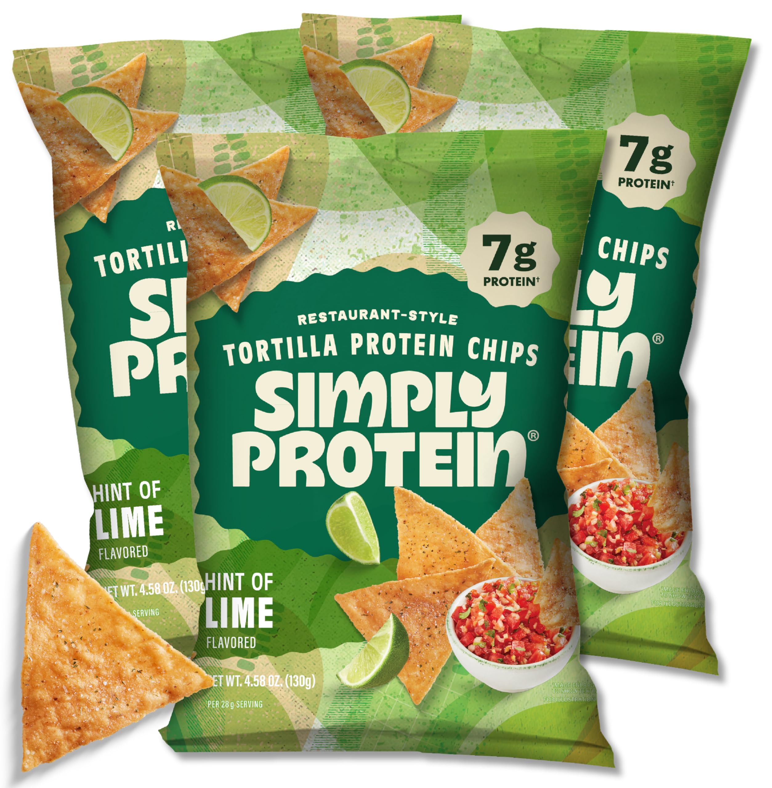 Simply Protein Hint of Lime Restaurant Style Tortilla Chips, Case of 6, 4.58 Ounce Bags