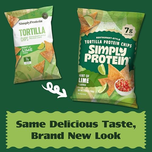 Simply Protein Hint of Lime Restaurant Style Tortilla Chips, Case of 6, 4.58 Ounce Bags