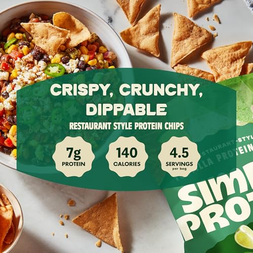 Simply Protein Hint of Lime Restaurant Style Tortilla Chips, Case of 6, 4.58 Ounce Bags