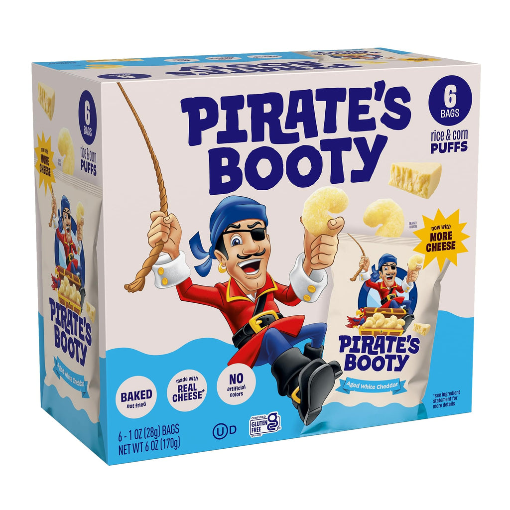 Pirate's Booty Aged White Cheddar Puffs, Case of 6, 6 Ounce Bags