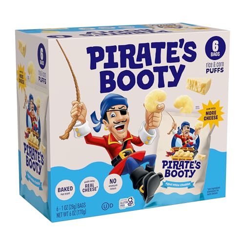 Pirate's Booty Aged White Cheddar Puffs, Case of 6, 6 Ounce Bags