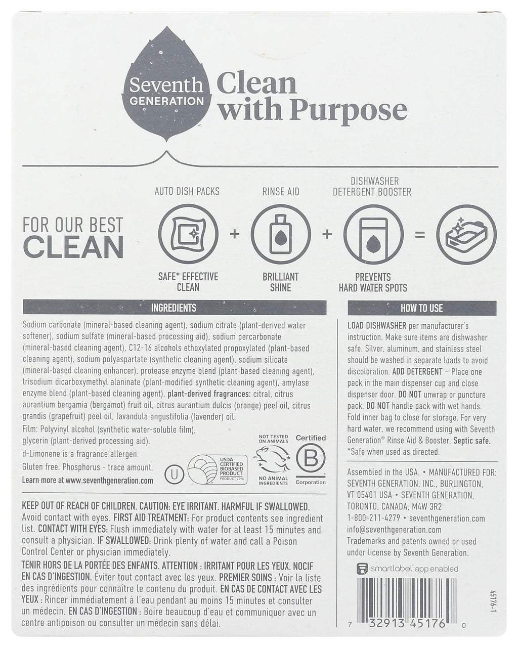 Seventh Generation Power+ Fresh Citrus Dishwasher Detergent Packs, Case of 6, 15 Count Packs