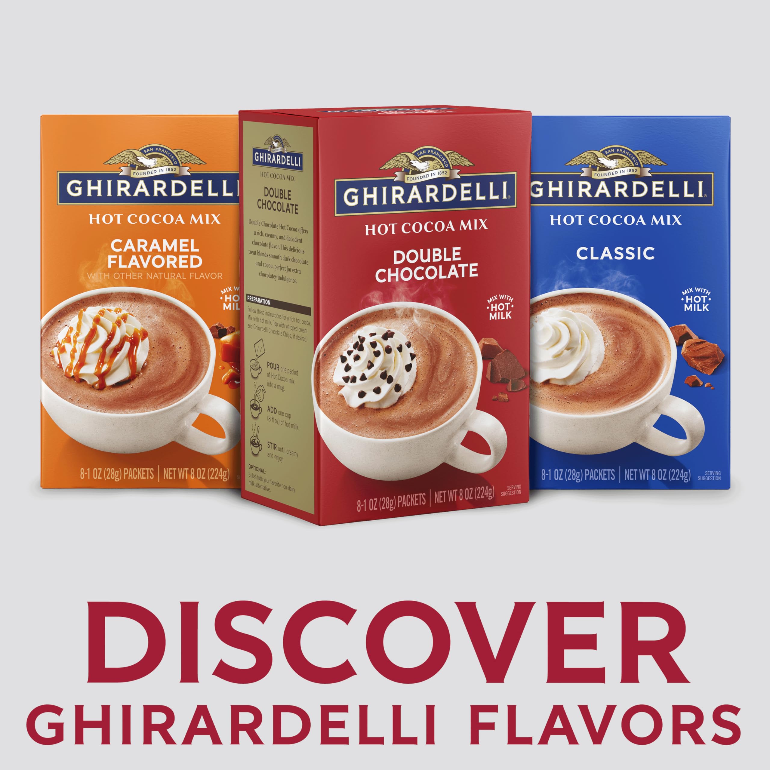 Ghirardelli Double Chocolate Hot Cocoa Mix, Case of 8, 8 Ounce Cartons