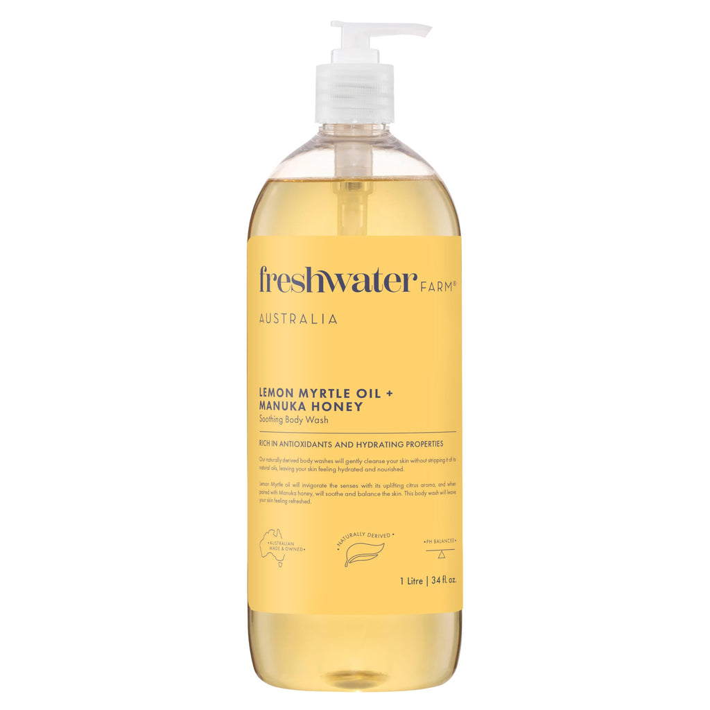 Freshwater Farm Australia Lemon Myrtle And Manuka Honey Body Wash, Case of 3, 34 Fluid Ounces Each