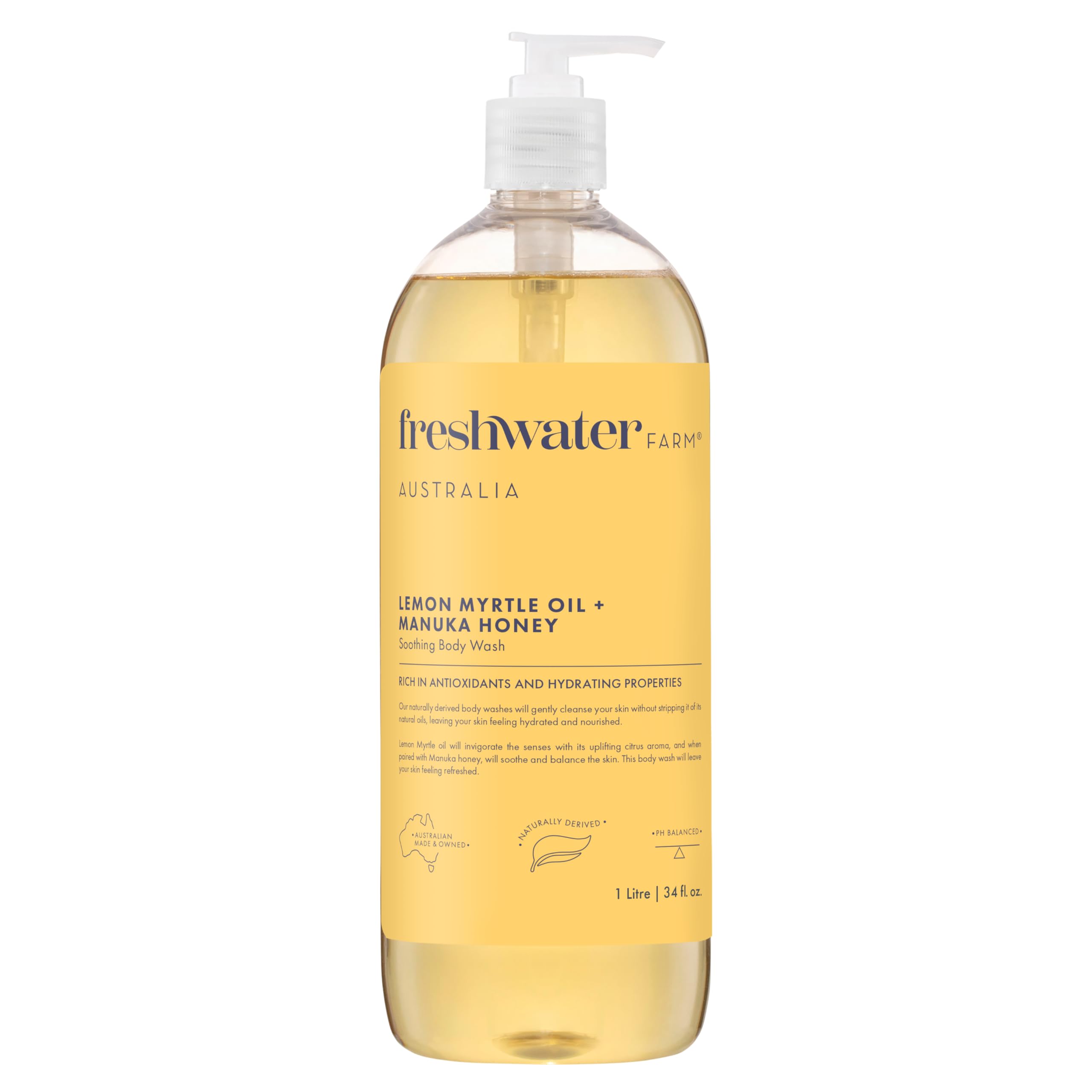 Freshwater Farm Australia Lemon Myrtle And Manuka Honey Body Wash, Case of 3, 34 Fluid Ounces Each