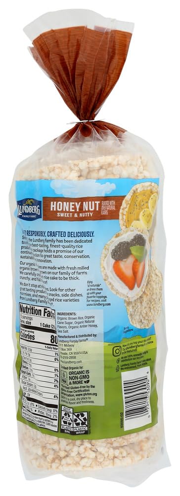 Lundberg Family Farms Organic Honey Nut Rice Cakes, Case of 6, 8.1 Ounces Each