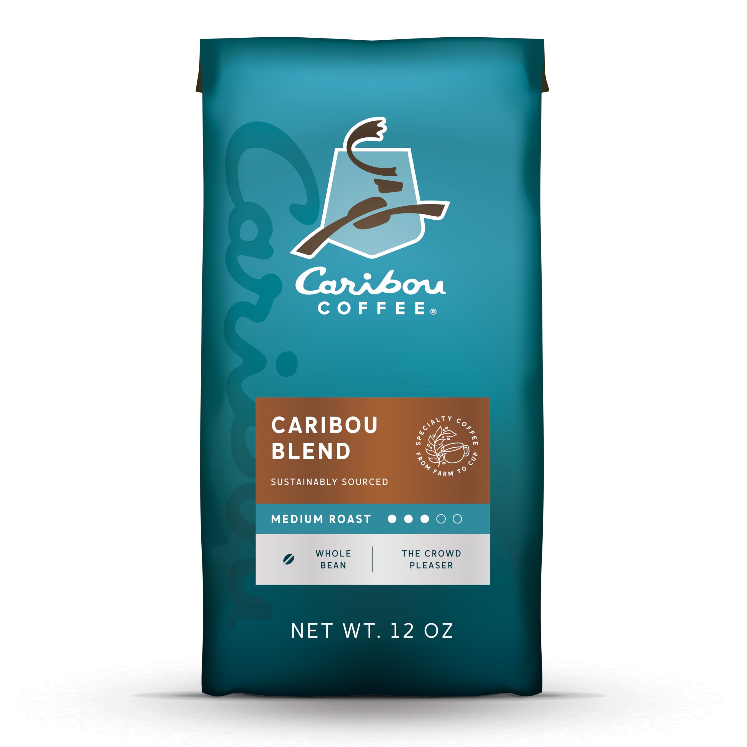 Caribou Coffee Caribou Blend Medium Roast Whole Bean Coffee, Case of 6, 12 Ounce Bags