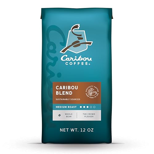 Caribou Coffee Caribou Blend Medium Roast Whole Bean Coffee, Case of 6, 12 Ounce Bags