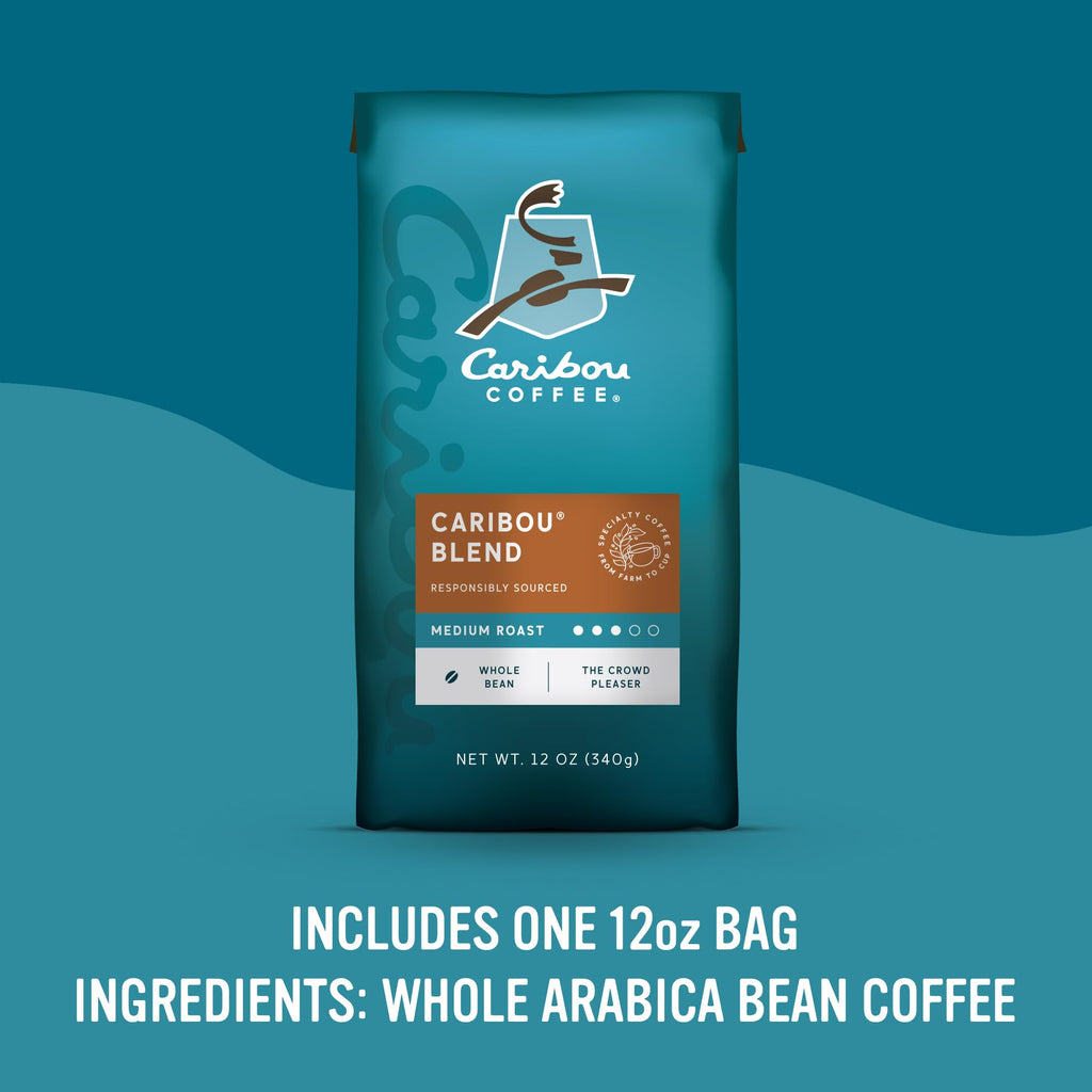 Caribou Coffee Caribou Blend Medium Roast Whole Bean Coffee, Case of 6, 12 Ounce Bags
