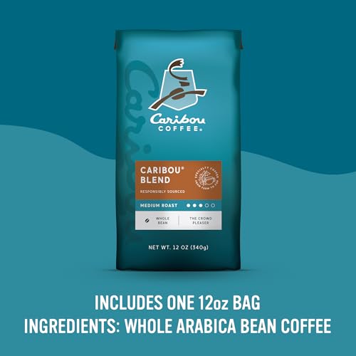 Caribou Coffee Caribou Blend Medium Roast Whole Bean Coffee, Case of 6, 12 Ounce Bags
