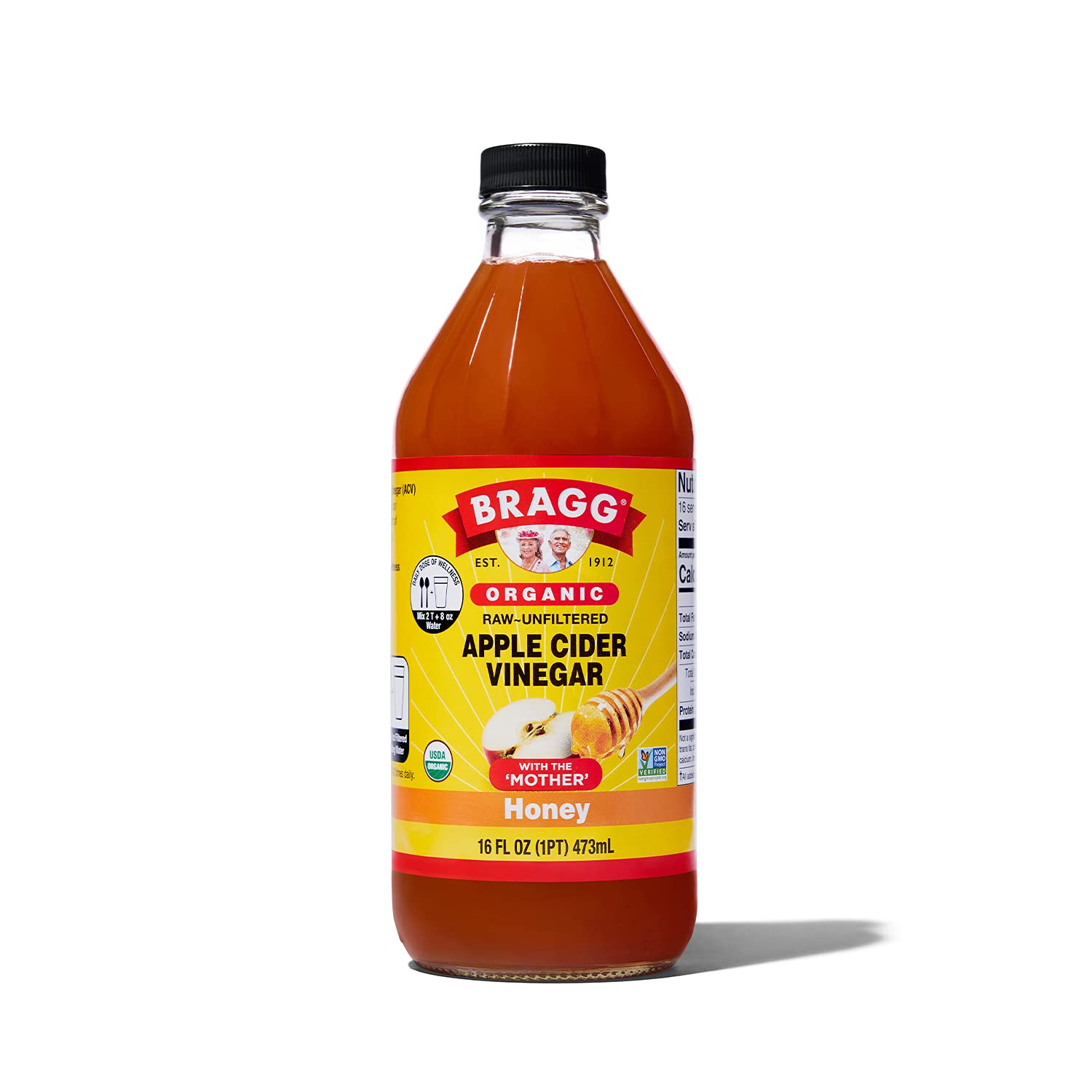 Bragg Organic Apple Cider Vinegar Honey Blend with The Mother, Case of 6, 16 fl oz