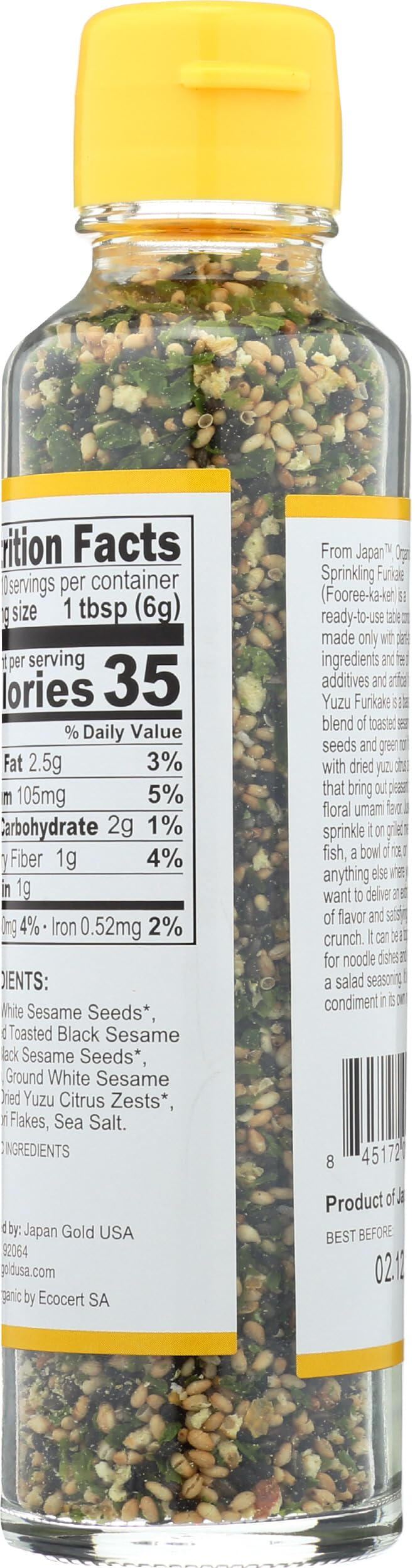 Muso From Japan Organic Yuzu Furikake Sprinkle, Case of 6, 2.2 Ounces Each