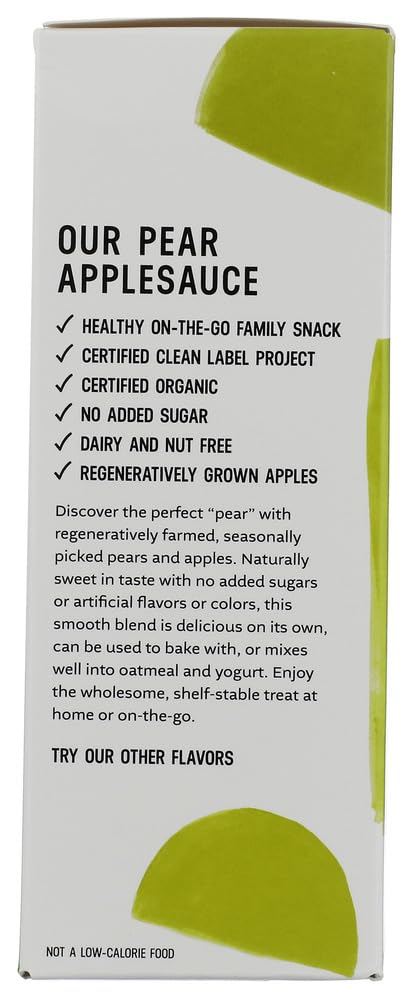 White Leaf Provisions Organic Unsweetened Pear Applesauce, Case of 6, 4-Pack 3.2 Ounce Pouches