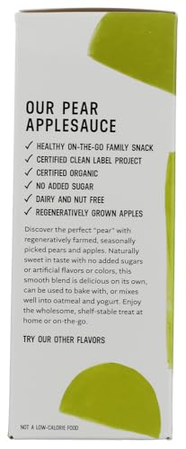 White Leaf Provisions Organic Unsweetened Pear Applesauce, Case of 6, 4-Pack 3.2 Ounce Pouches
