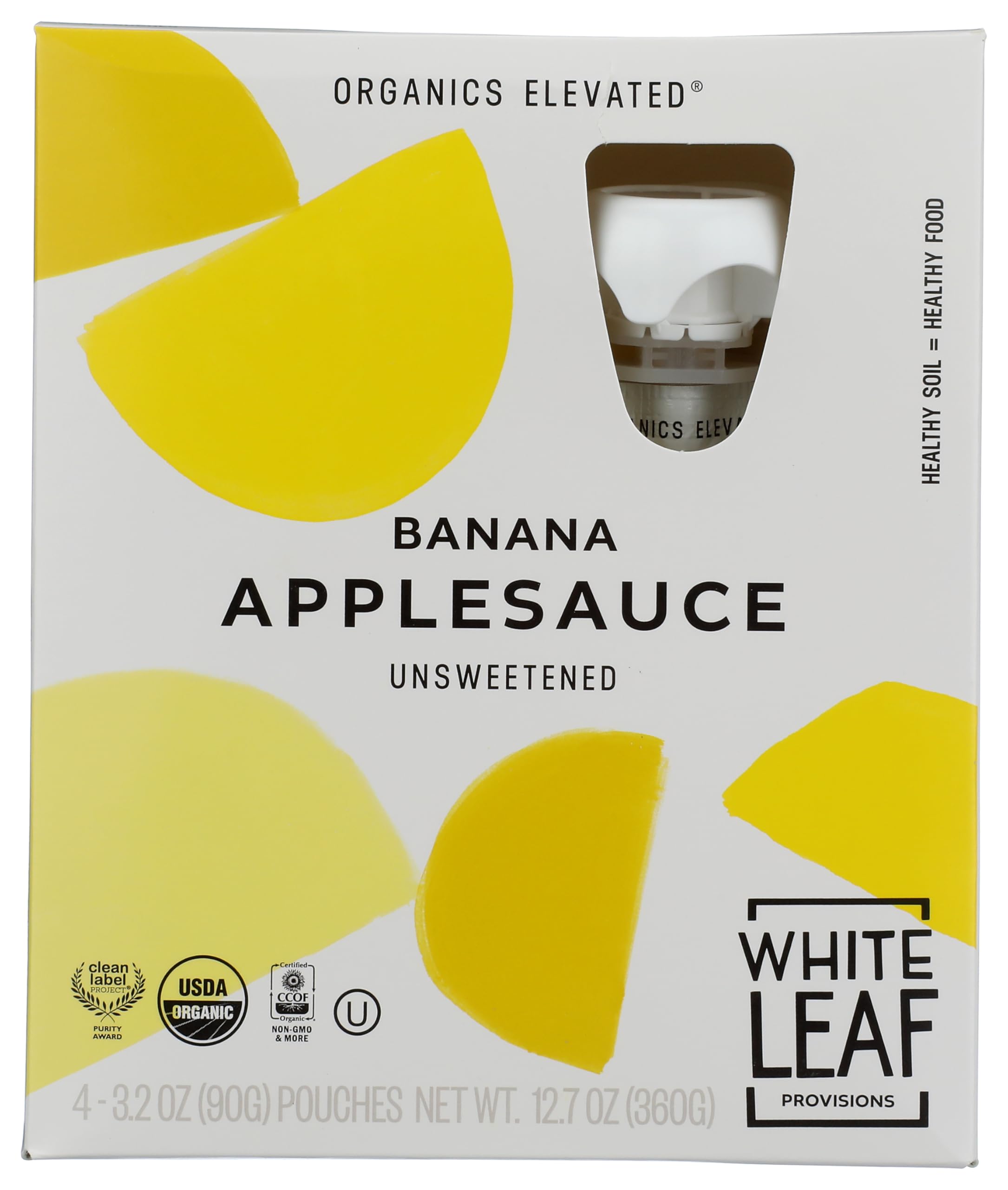 White Leaf Provisions Organic Unsweetened Banana Applesauce, Case of 6, 4-Pack 3.2 Ounce Pouches