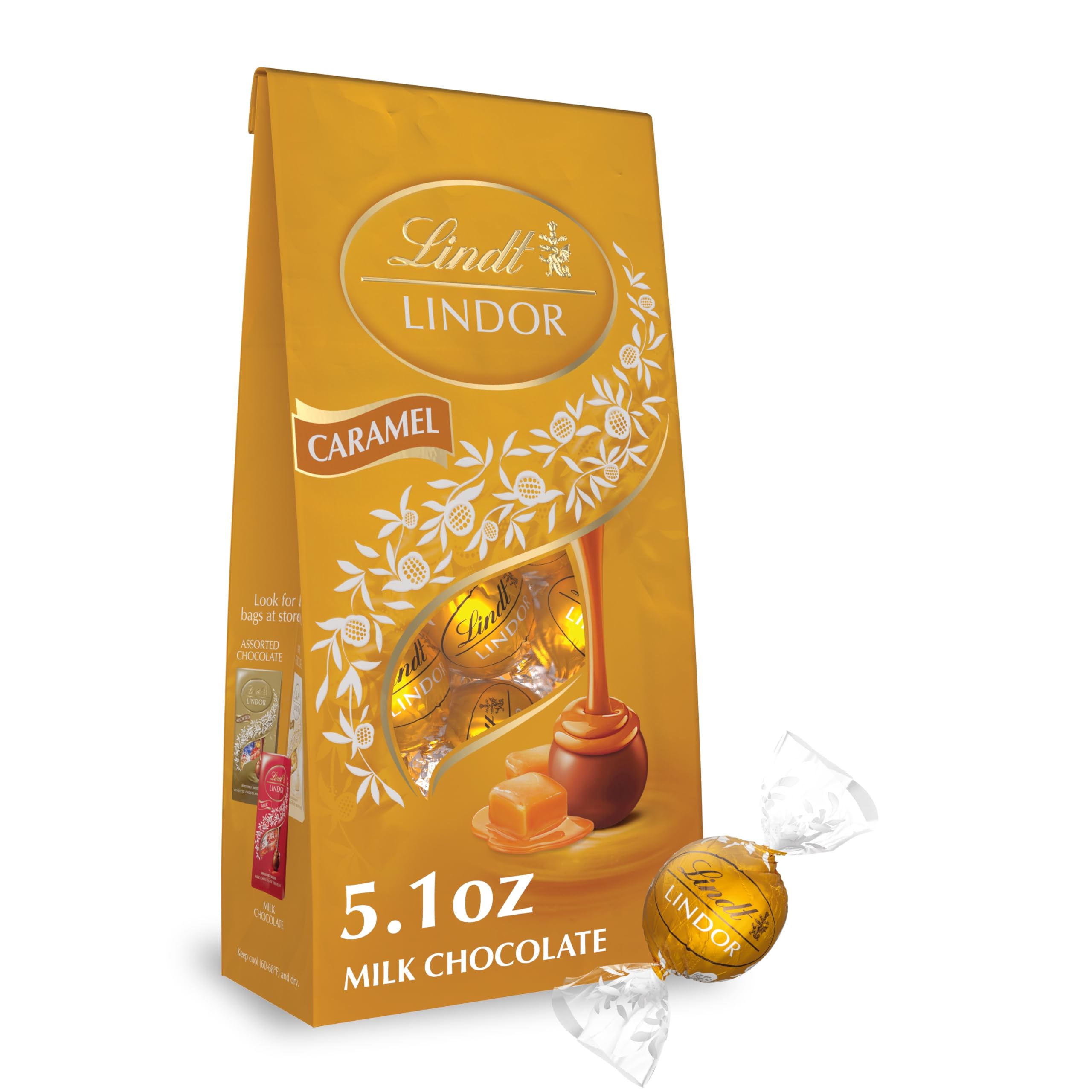 Lindt Lindor Milk Chocolate Caramel Truffles, Case of 6, 5.1 oz