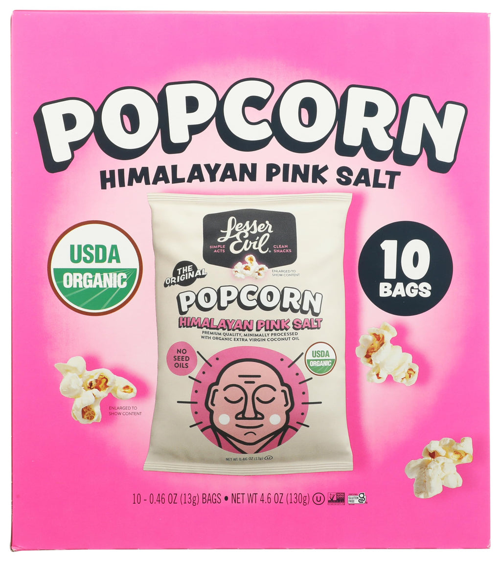 LesserEvil Organic Himalayan Pink Popcorn, Case of 6, 10 Count 0.46 oz Bags
