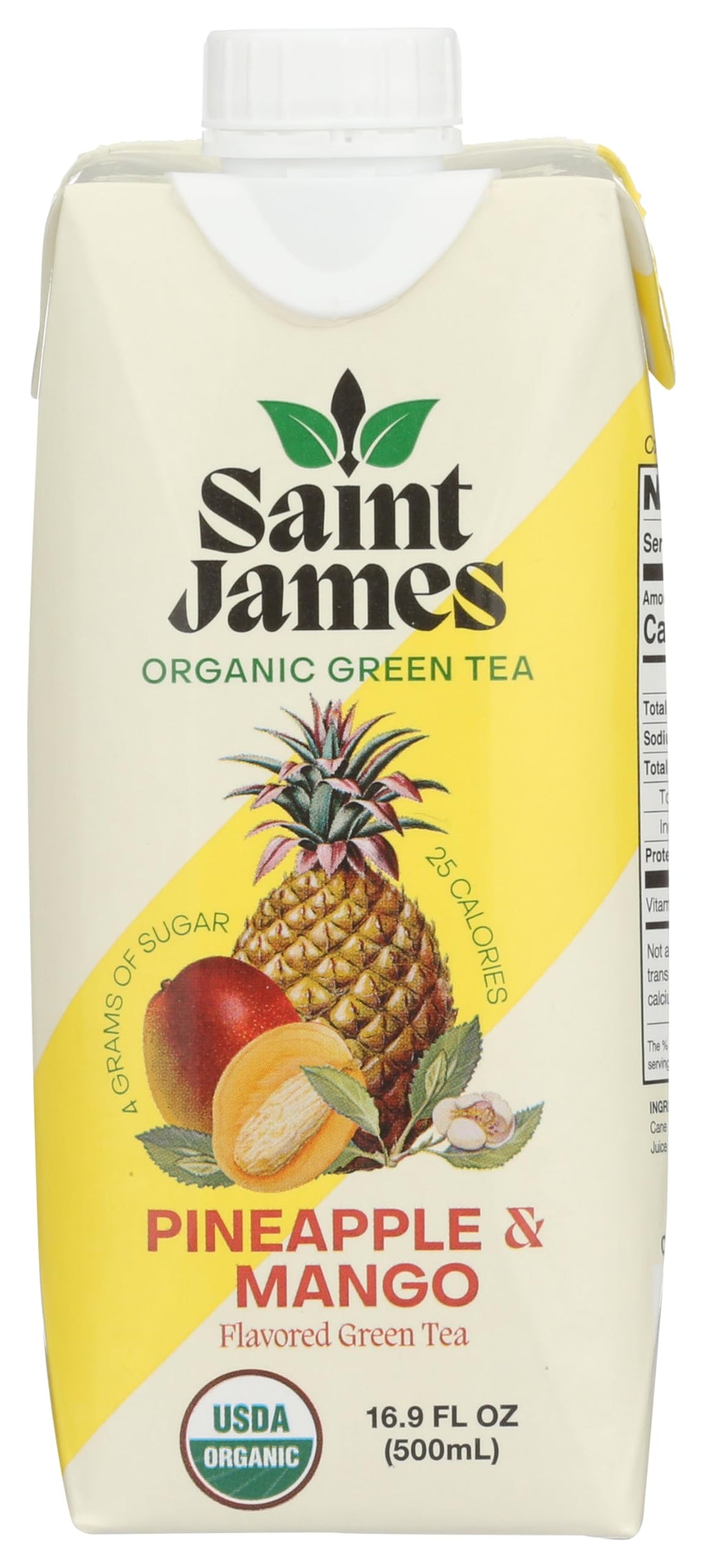 Saint James Organic Pineapple Mango Green Tea, Case of 12, 16 Fluid Ounce Cans