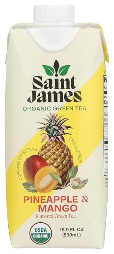 Saint James Organic Pineapple Mango Green Tea, Case of 12, 16 Fluid Ounce Cans
