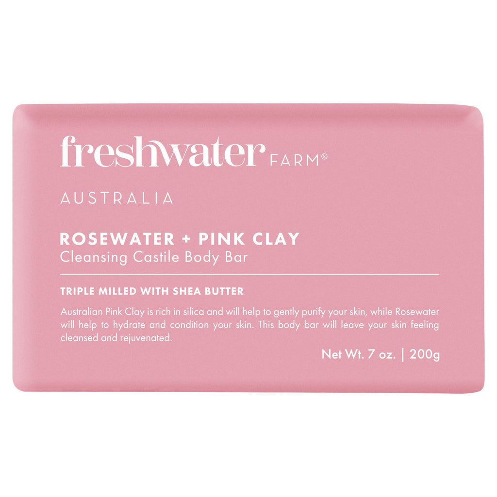 Freshwater Farm Australia Rosewater Pink Clay Body Bar, Case of 8, 7 Ounces Each