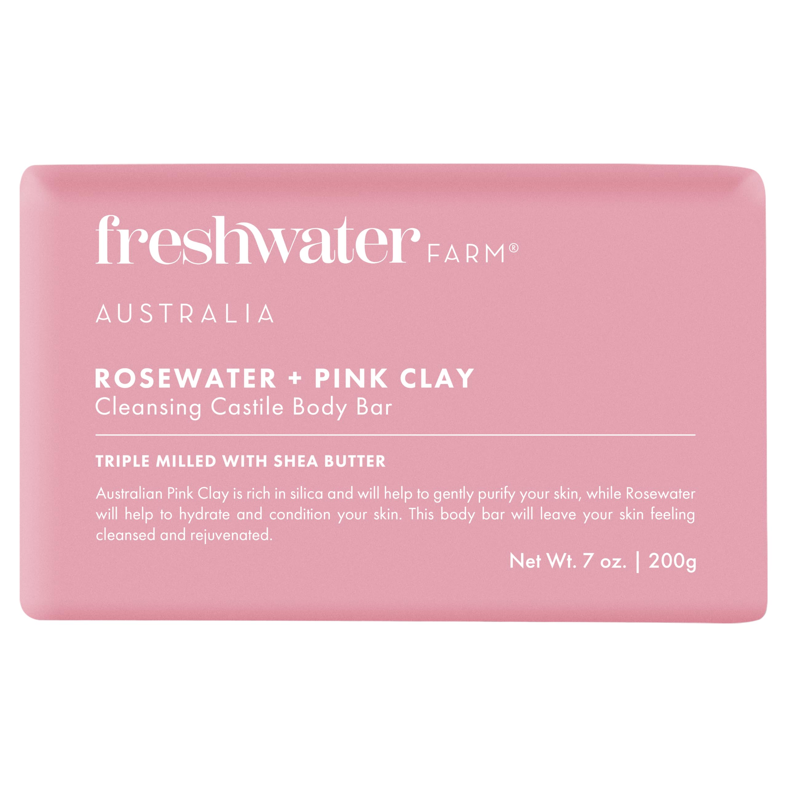 Freshwater Farm Australia Rosewater Pink Clay Body Bar, Case of 8, 7 Ounces Each