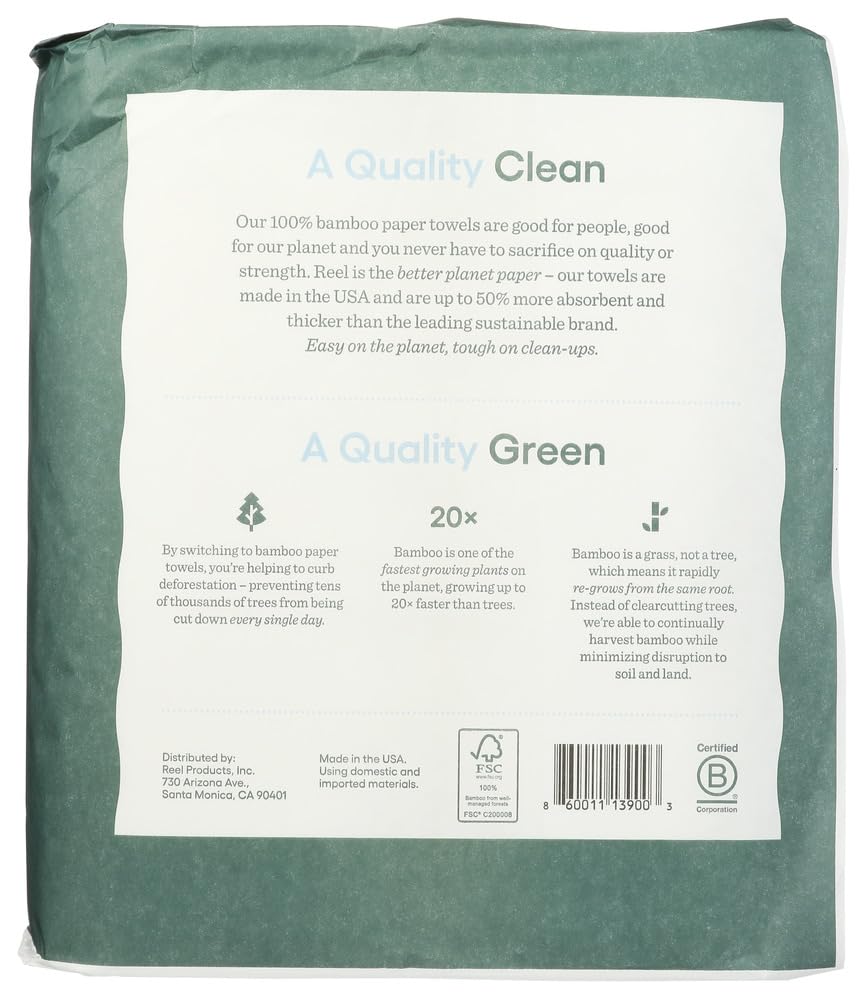 Reel Bamboo Paper Towels, Case of 6, 2 Count Each