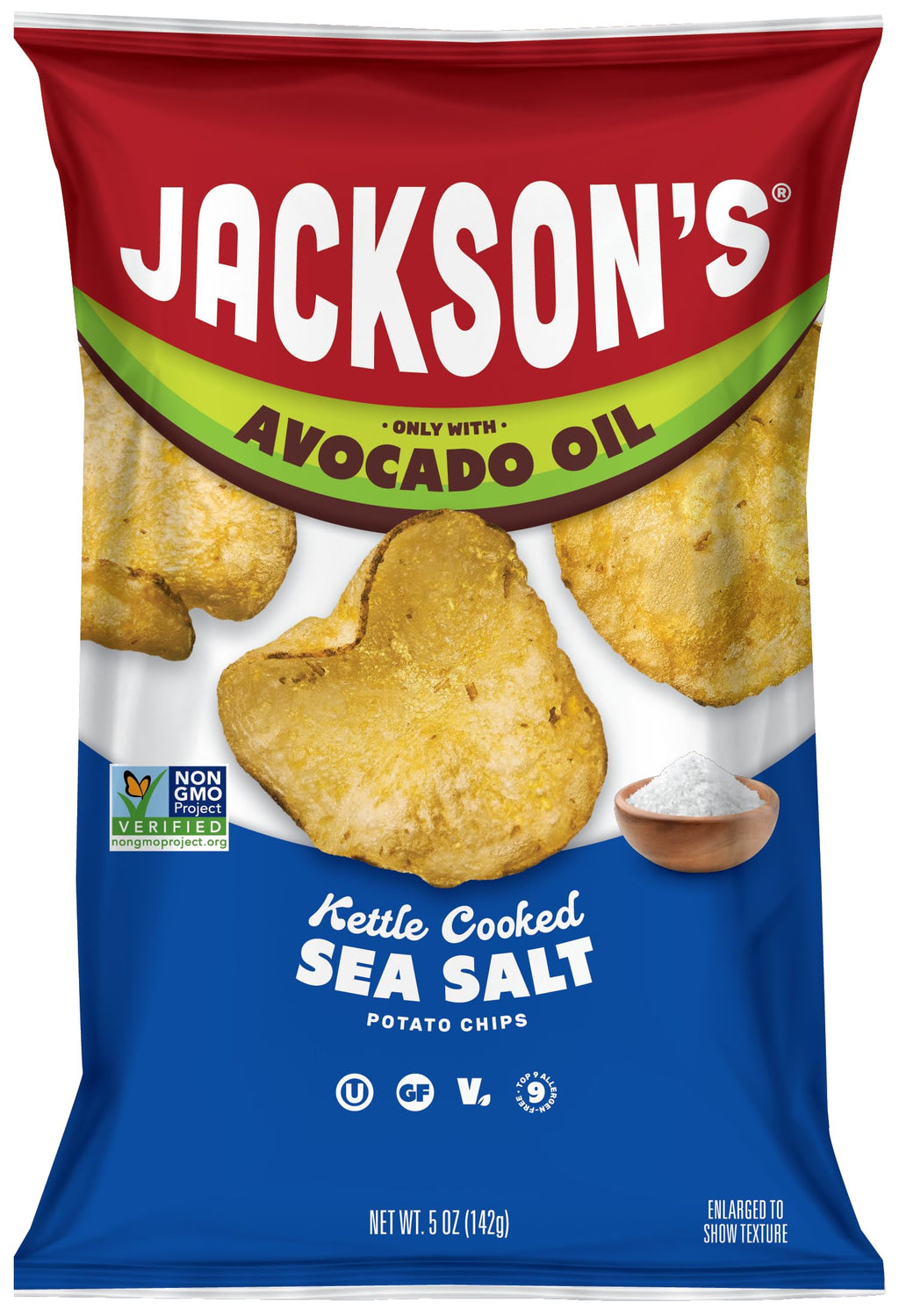 Jacksons Sea Salt Kettle Potato Chips with Avocado Oil, Case of 12, 5 Ounce