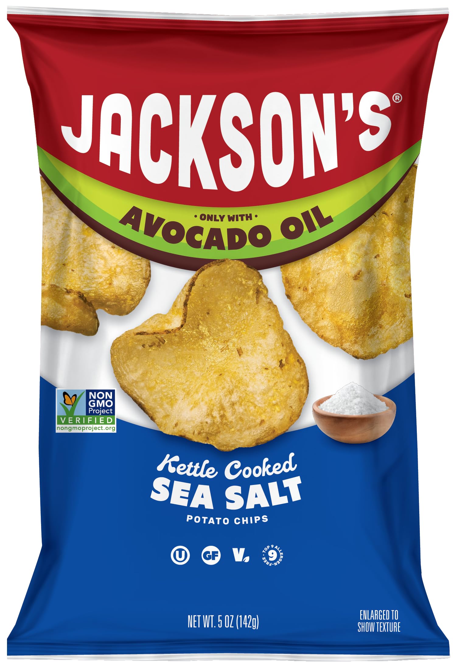 Jacksons Sea Salt Kettle Potato Chips with Avocado Oil, Case of 12, 5 Ounce