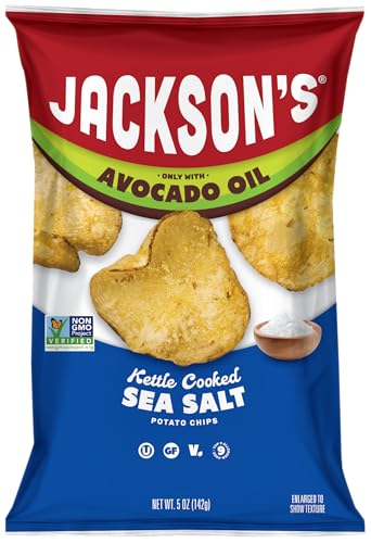 Jacksons Sea Salt Kettle Potato Chips with Avocado Oil, Case of 12, 5 Ounce