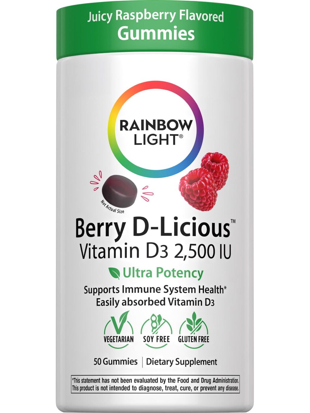Rainbow Light Berry-D-Licious Vitamin D3 Raspberry Gummies, 2500 IU, 50 Count