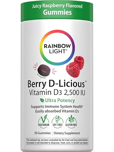 Rainbow Light Berry-D-Licious Vitamin D3 Raspberry Gummies, 2500 IU, 50 Count