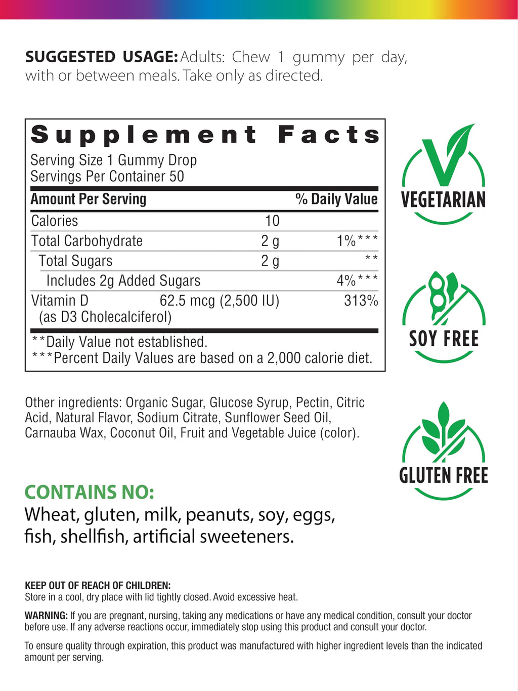 Rainbow Light Berry-D-Licious Vitamin D3 Raspberry Gummies, 2500 IU, 50 Count
