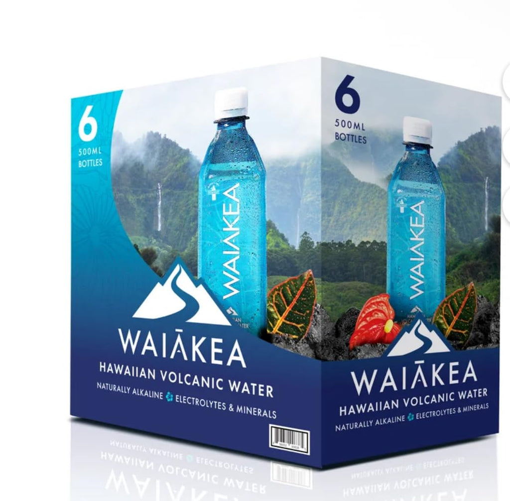 Waiakea Hawaiian Volcanic Alkaline Water, 500 Milliliter Bottles, Case of 6