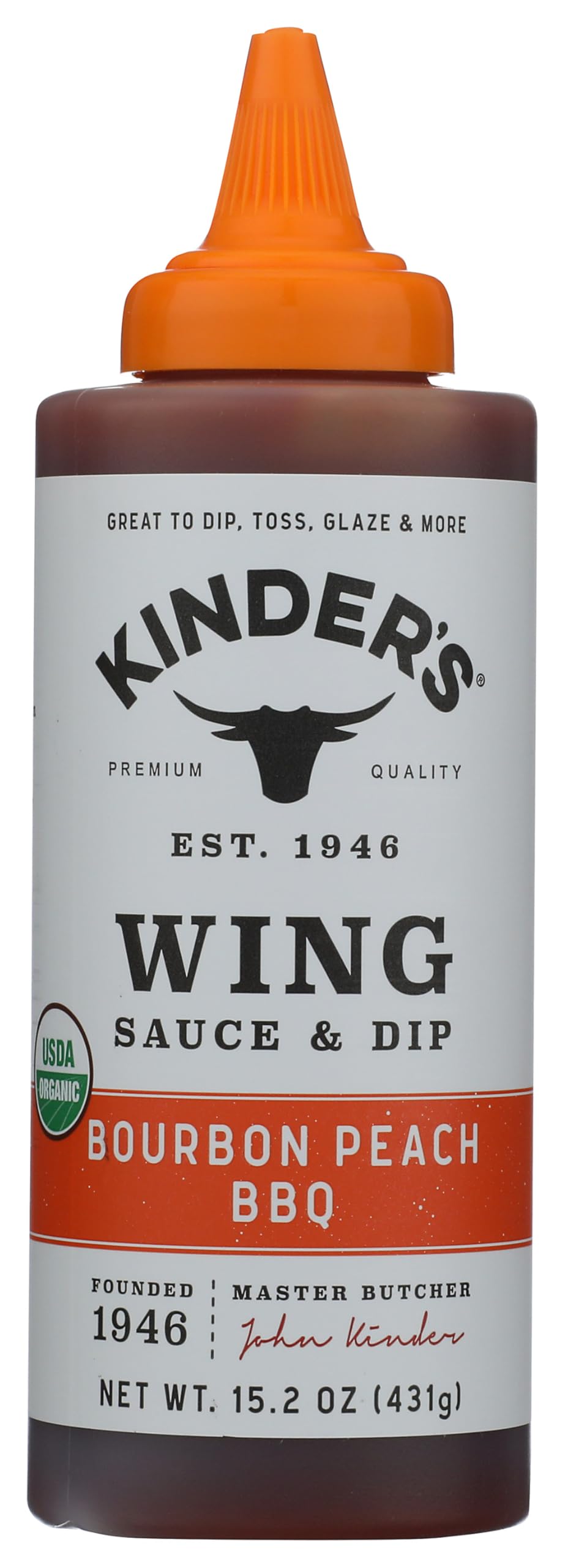 Kinder's Organic Bourbon Peach Barbecue Sauce, 15.2 Ounce, Case of 6