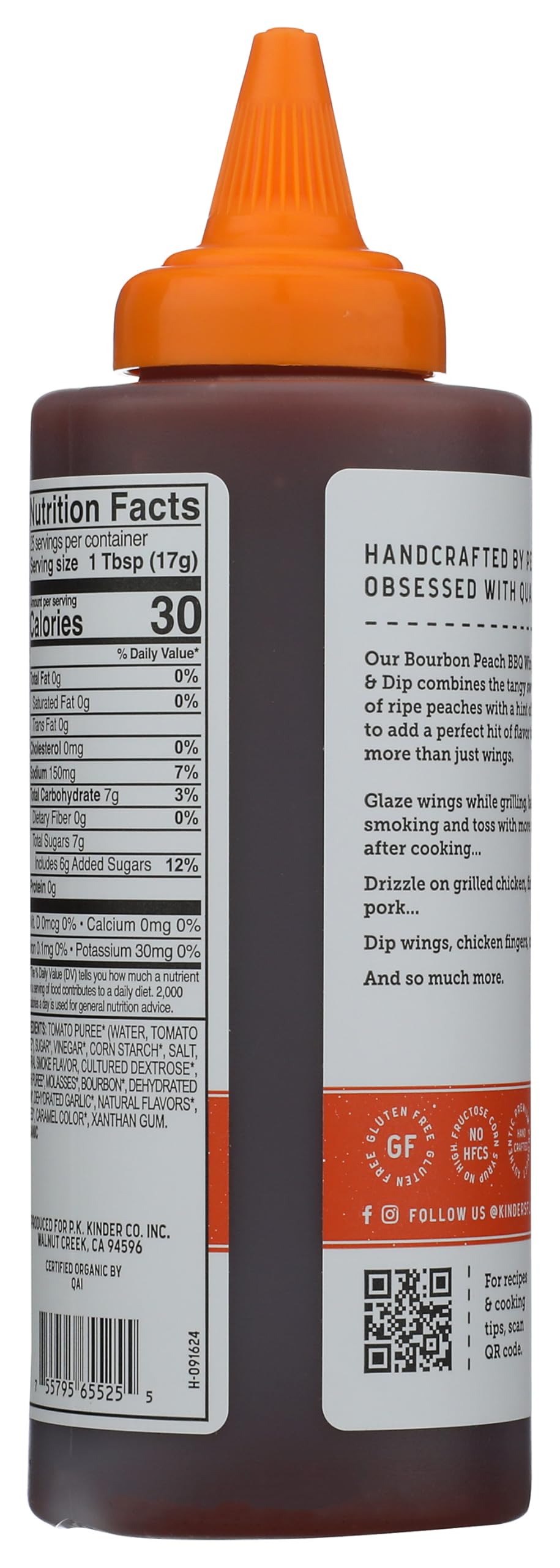Kinder's Organic Bourbon Peach Barbecue Sauce, 15.2 Ounce, Case of 6