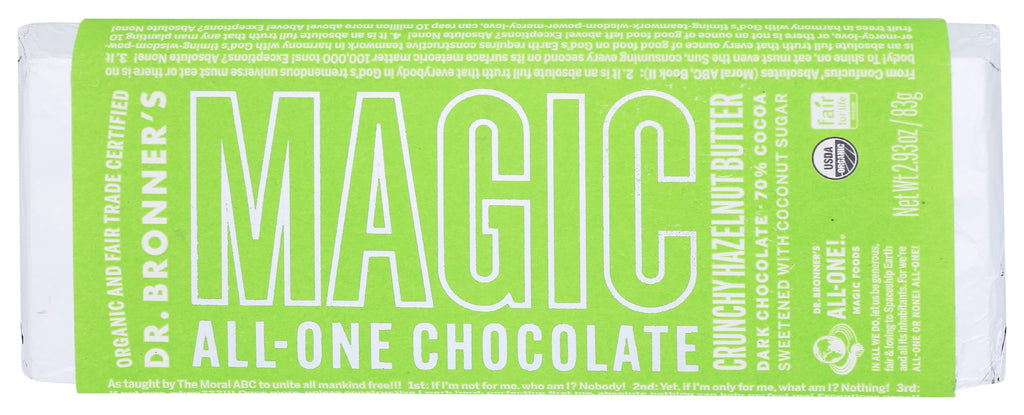 Dr. Bronner's Magic All-One Organic Dark Chocolate Hazelnut Butter Bar, Case of 12, 2.93 Ounce Bars