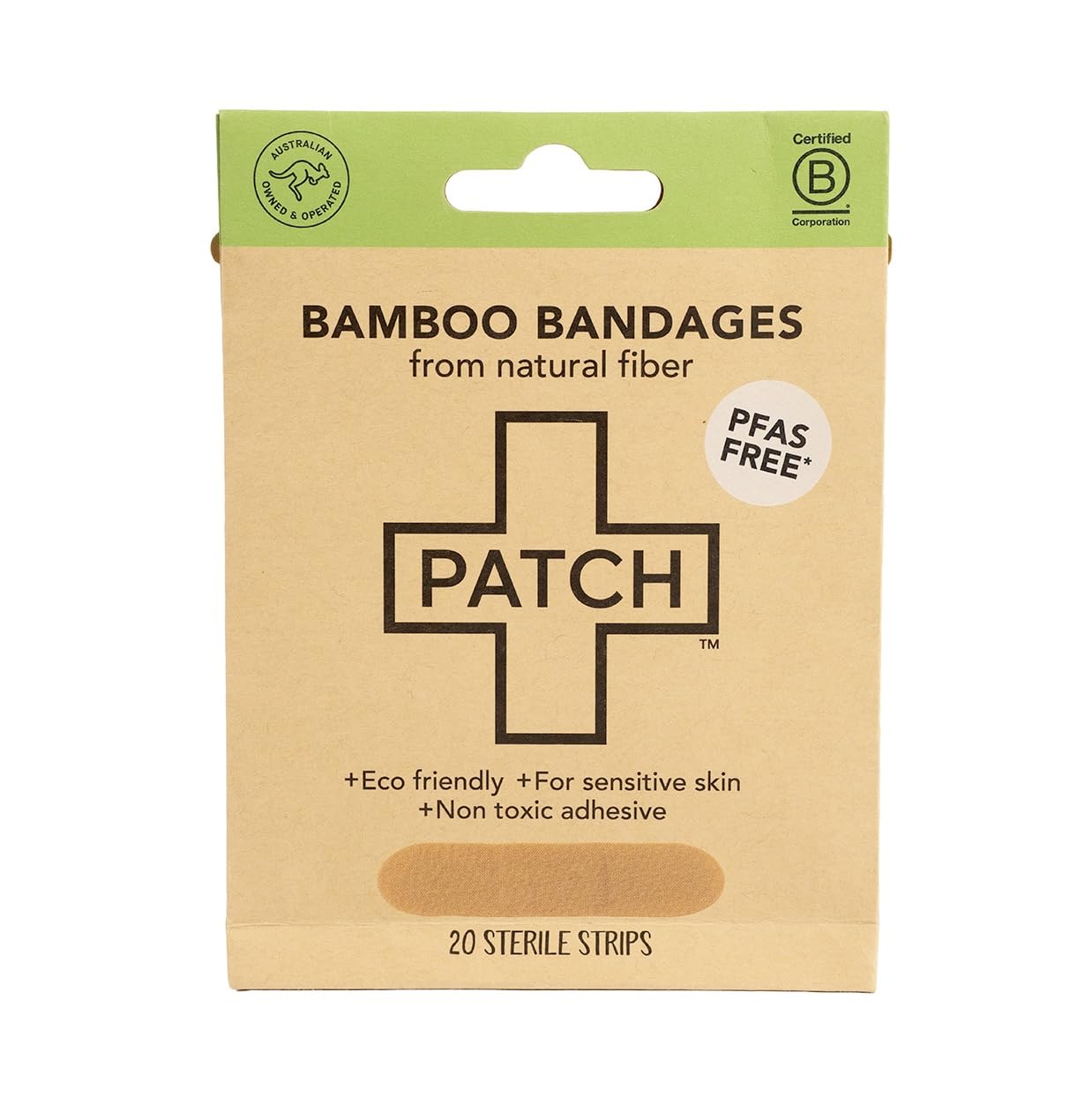Patch Natural Bamboo Bandages, Case of 5, 20 Count Boxes
