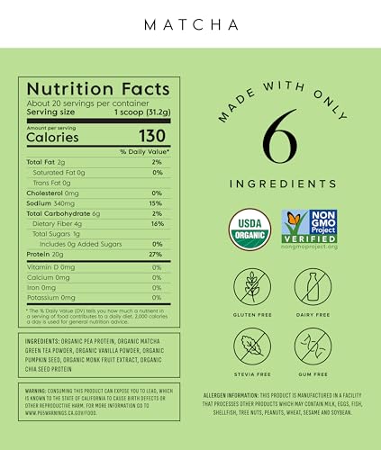 Truvani Organic Matcha Plant Protein Powder, 22 Ounces