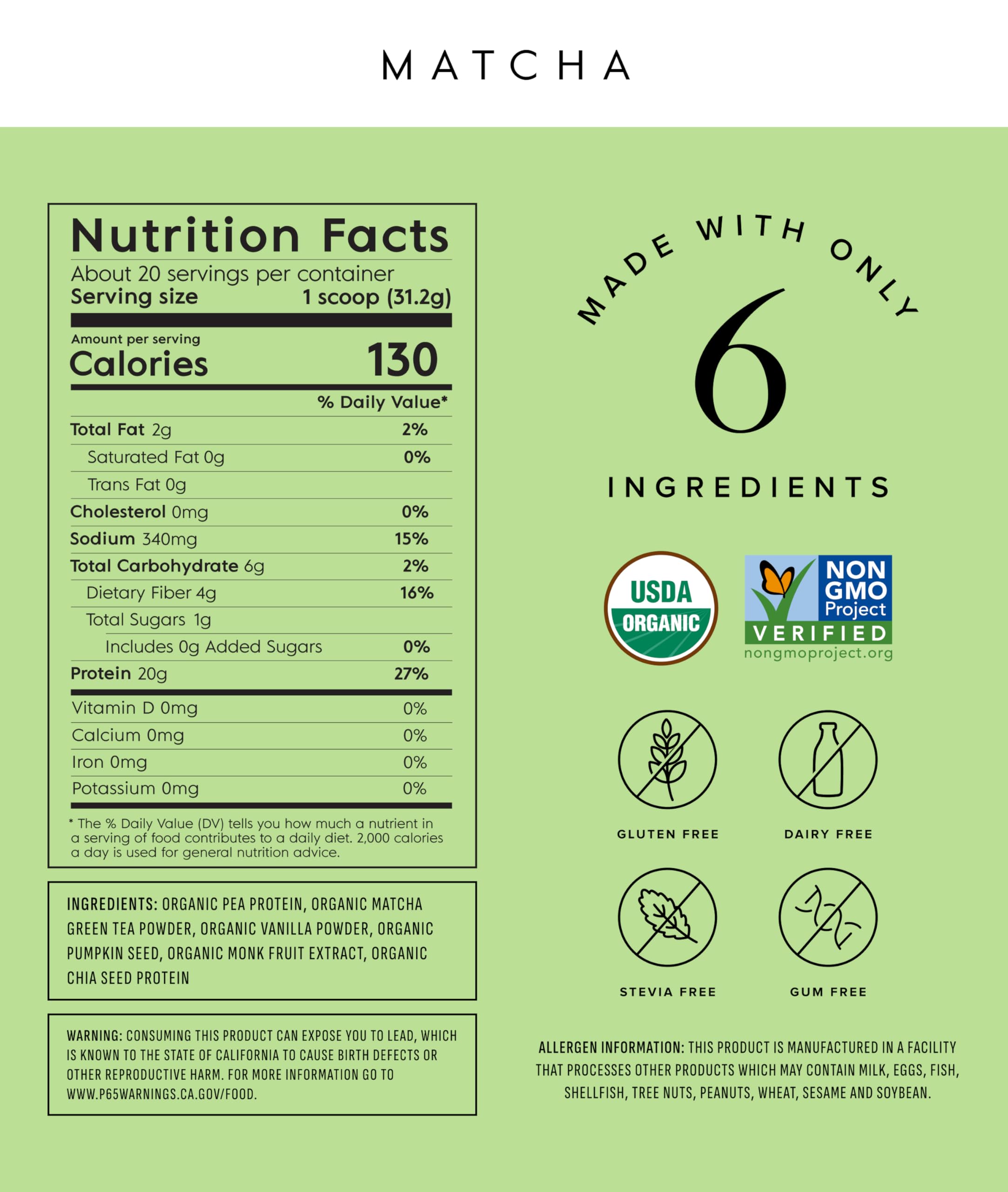 Truvani Organic Matcha Plant Protein Powder, 22 Ounces