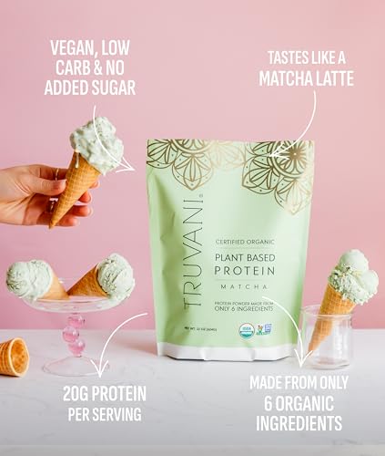 Truvani Organic Matcha Plant Protein Powder, 22 Ounces