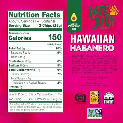 Late July Organic Hawaiian Habanero Tortilla Chips, 6 Ounce, Case of 12