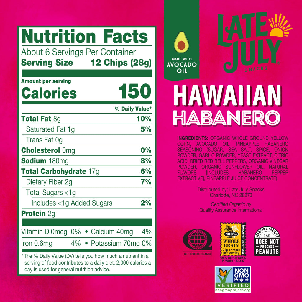 Late July Organic Hawaiian Habanero Tortilla Chips, 6 Ounce, Case of 12