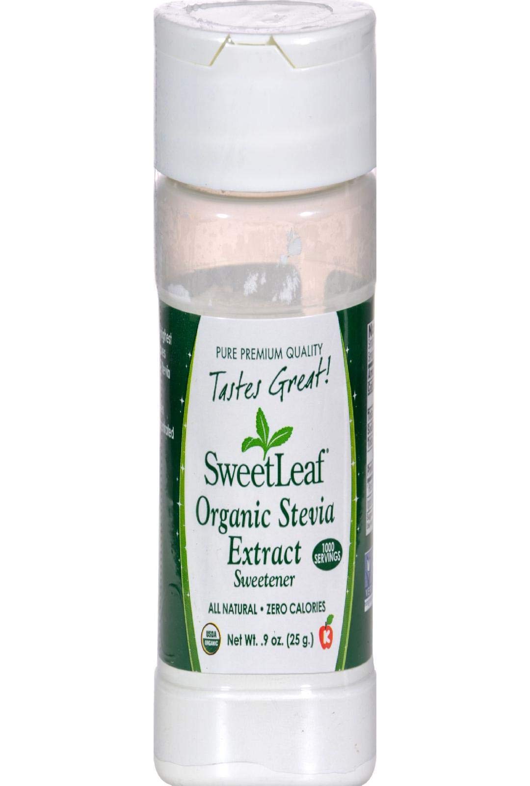 SweetLeaf Organic Stevia Extract Powder Shaker, 25 Gram Shakers, Case of 6