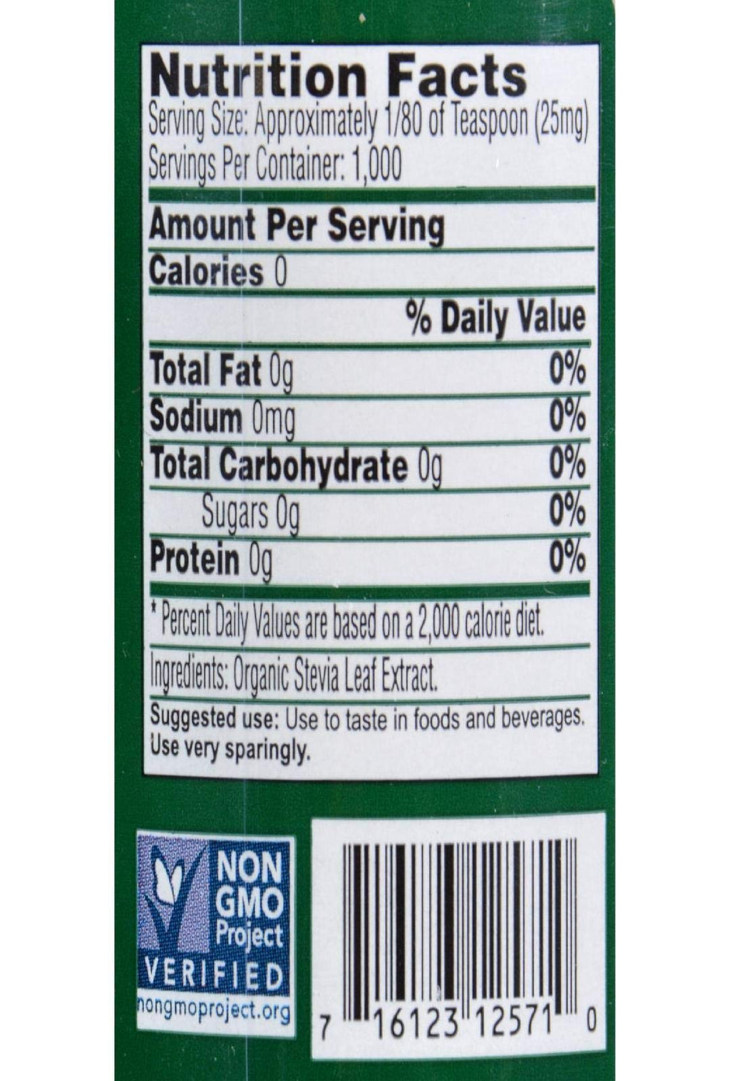 SweetLeaf Organic Stevia Extract Powder Shaker, 25 Gram Shakers, Case of 6